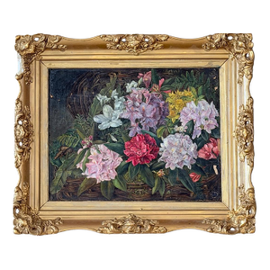 Antique 19th Century British School Oil on Canvas Floral Still Life Painting