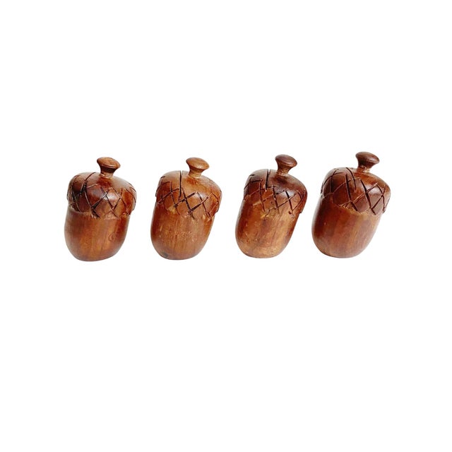 1960s Slanted Carved Acorn Place Card Holders – Set of 4, Wood For Sale - Image 4 of 4