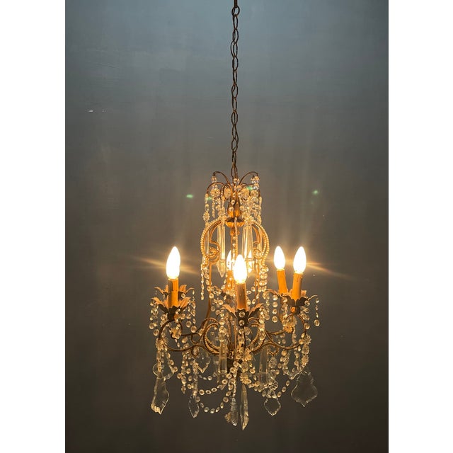 Large Beaded Crystal Florentine Chandelier, 1950s For Sale - Image 3 of 10
