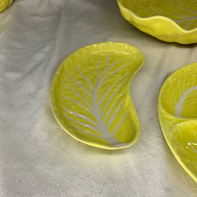 Secla Vintage Secla Yellow Cabbage Leaf Serving Bowl, Relish Dish, and Kidney Plates - Set 5 Pieces For Sale - Image 4 of 6
