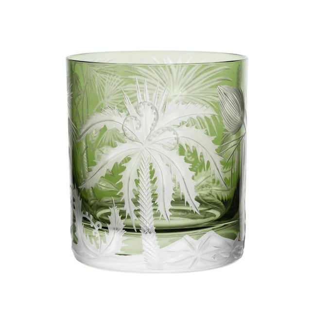 Illustration ARTEL Primeval Palms Double Old Fashioned Glass in Khaki Green - Set of 6 For Sale - Image 3 of 7