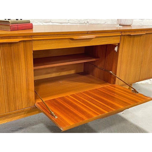 Mid Century Modern Zebrawood Sideboard / Credenza | Drop Front Bar Cabinet | Vintage MCM Storage Buffet, C. 1960s For Sale - Image 11 of 14