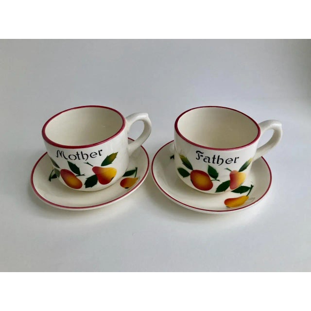 Vintage R.C.P. Co. Hand-Painted Mother & Father Cups & Saucers Set- 4 Pieces For Sale In New York - Image 6 of 13