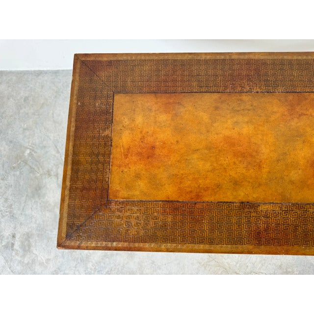 Hollywood Regency Hollywood Regency Style Brass & Leather Cocktail Table With X-Base For Sale - Image 3 of 12