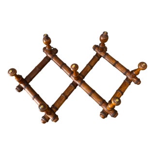 Vintage French Faux Bamboo Expandable Wall Mounted Coat and Hack Rack For Sale
