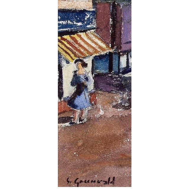 Modern Samuel Grunvald, 1940 American WPA Modernist New York City Watercolor Painting Pushcart Tenements, c.1940 For Sale - Image 3 of 4