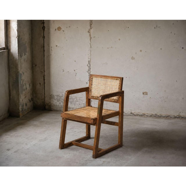 Pierre Jeanneret, French Mid-Century Modern, Armchair or Desk Chair, Teak, Cane, Chandigarh, India c. 1960s Rare and...