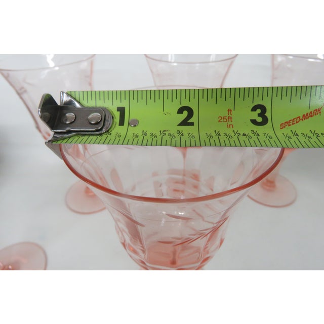 Early 20th Century Pink Stem Depression Glass Ribbed Glassware Wine Water Drink Goblets 4752b - 6pc For Sale - Image 12 of 15