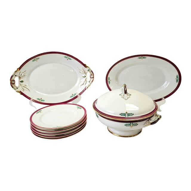Antique Richard Briggs Boston Neoclassical Dessert Service With Gold Gilt Eight-Piece Set For Sale