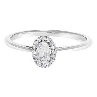 10K White Gold 5X3MM Oval White Topaz and Diamond Accent Halo Ring (I-J Color, I1-I2 Clarity) - Ring Size 6 For Sale