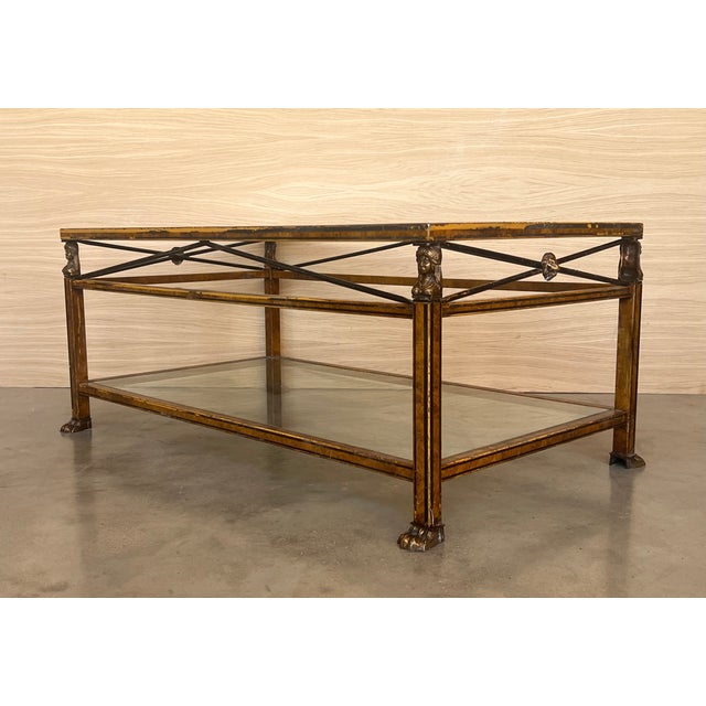 Metal Midcentury Brown Metal Rectangular Coffee Table With Two Tier Glass 1970 For Sale - Image 7 of 9