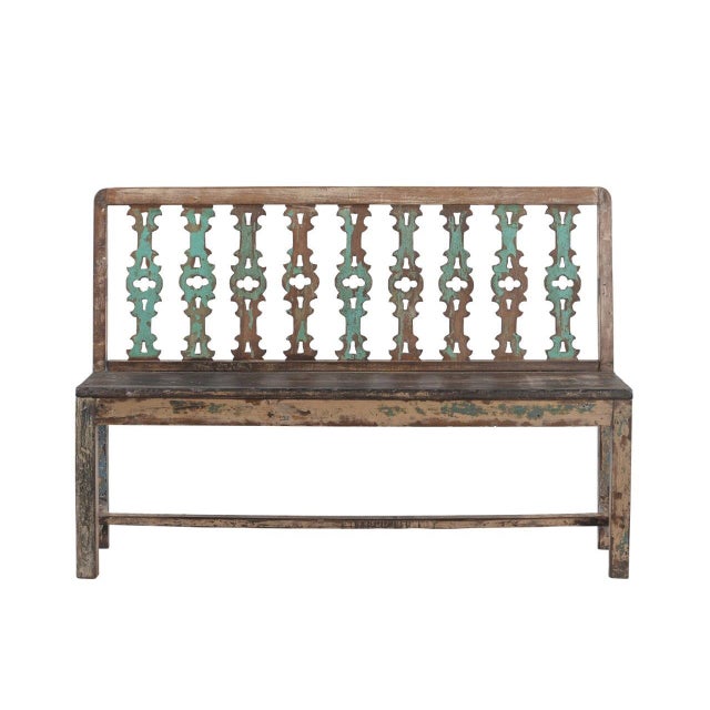 Indian Vintage Indian Painted Teakwood Bench For Sale - Image 3 of 4