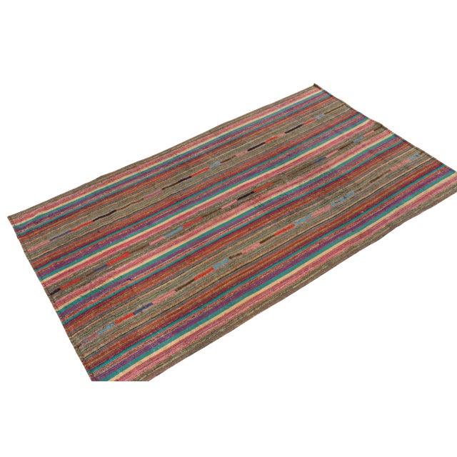 Traditional 1950s Vintage Chaput Kilim Rug in Multicolor Striped Patterns, Polychromatic For Sale - Image 3 of 7