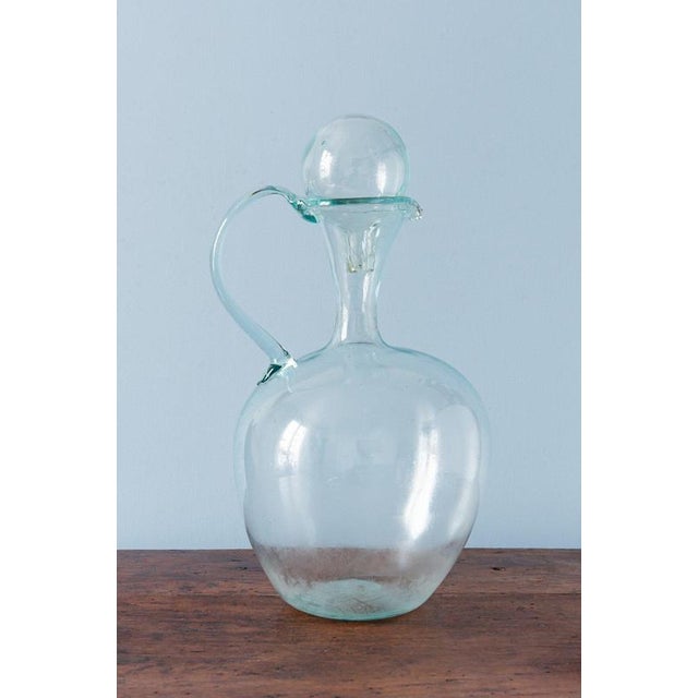 19th Century Spanish Teal Blown Glass Carafe with Stopper For Sale - Image 11 of 11