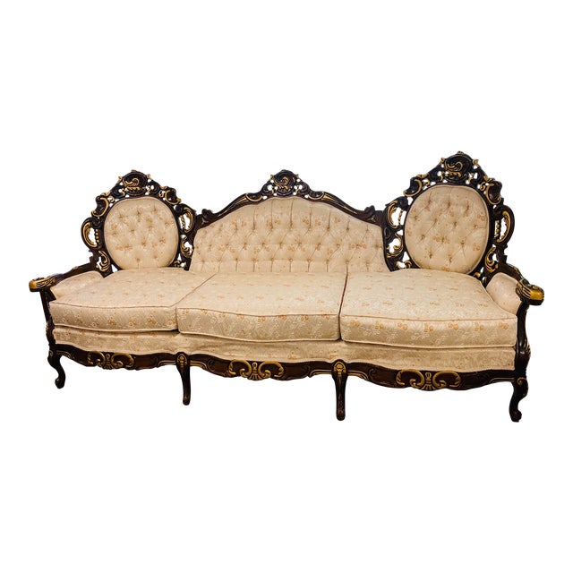 1970s Vintage Kimball Victorian Style Mahogany Carved 3 Seater Settee