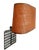 Striking 1970s wall-mounted sconce featuring a pierced metal backplate with a repeating geometric lattice pattern. The...