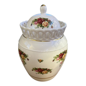 Vintage MCM Royal Albert Signed Old Country Roses Cookie Ginger Jar