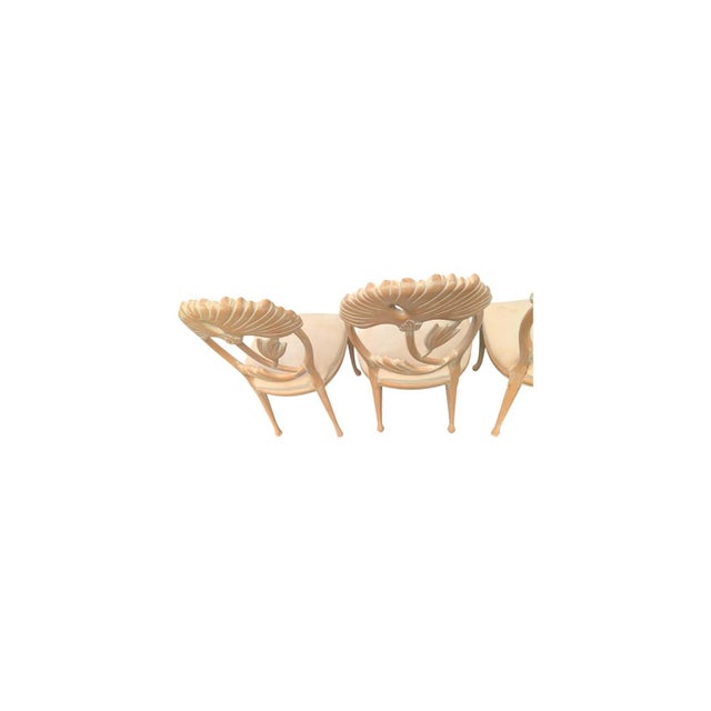 Late 20th Century Late 20th Century Lime Wash 6 Italian Art Nouveau Carved Lotus Back Dining Chairs Morris Style by Benetti's Italia For Sale - Image 5 of 9