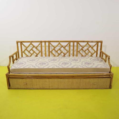 Woven Bamboo Sofa Bed with Double Pull-Out Mattress For Sale - Image 14 of 14