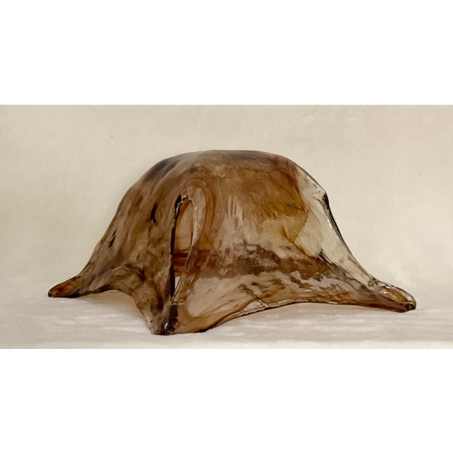 Brown Vintage MCM Hand Blown Glass Attributed Murano Clear Brown Swirl Square Shade Light Pendant For Sale - Image 8 of 11