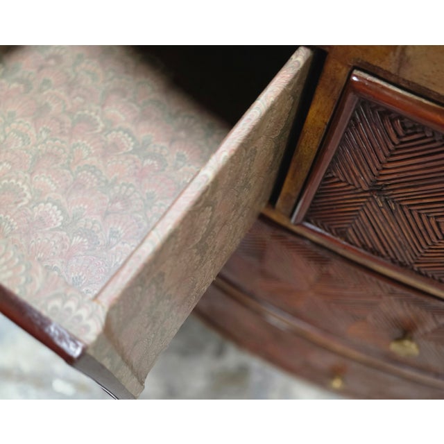 Late 20th Century Pair of Lineage Home Woven Rattan Front and Leather-Clad Bow Front Chest of Drawers For Sale - Image 14 of 18