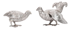 Antique Belgian Silver Grouse Game Birds, 19th Century, Set of 2