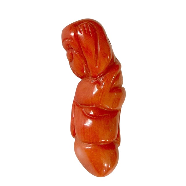 1980s Vintage Red Coral Carved Foo Dog Statue Amulet Pendant 1.75"h For Sale - Image 5 of 6