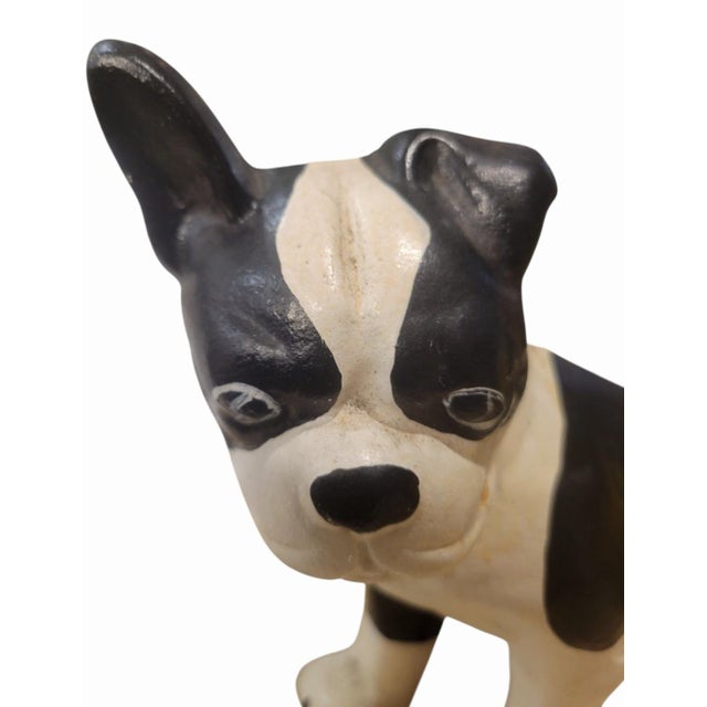 1970s Vintage French Bulldog Black White Cast Iron Door Stop For Sale - Image 5 of 5