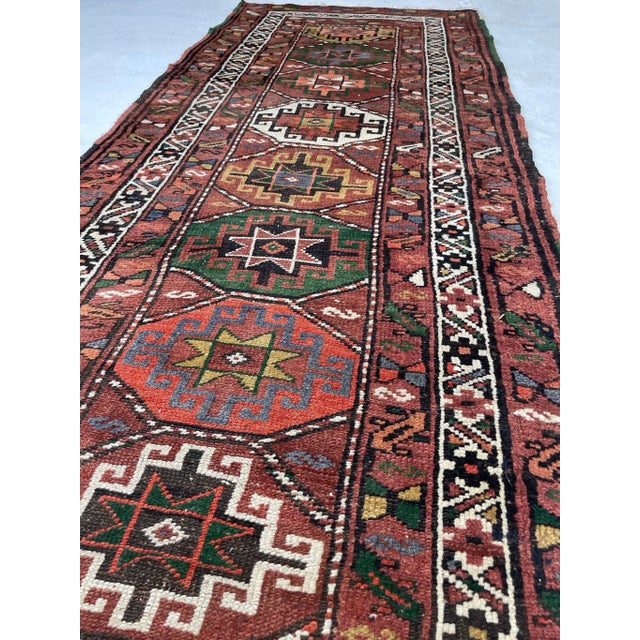 Vintage Plush Earthy Clay, Terracotta, Grassy Green & Persimmon Runner Rug 3.4 X 12.7 For Sale - Image 4 of 10