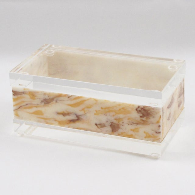 Plastic Marble-Like Large Rectangular Lucite Box, Circa 1970 For Sale - Image 7 of 8