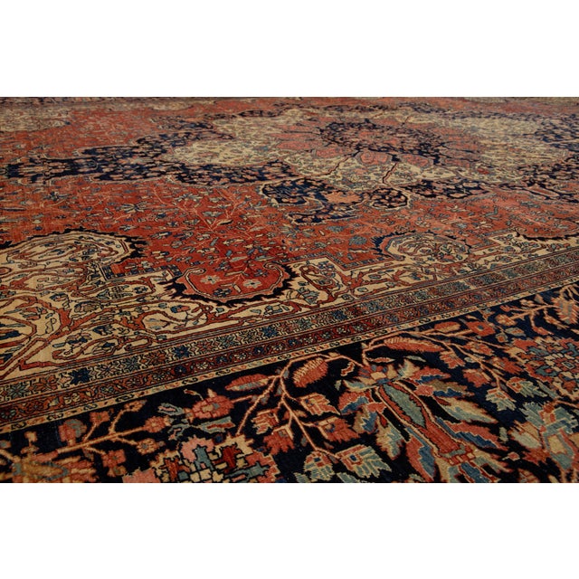 Oversized Antique Persian Farahan Red Wool Rug Featuring a Medallion Design For Sale - Image 4 of 12