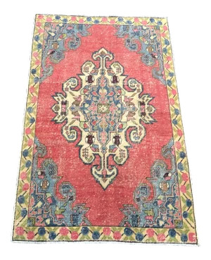 Vintage Medallion Design Turkish Red Rug