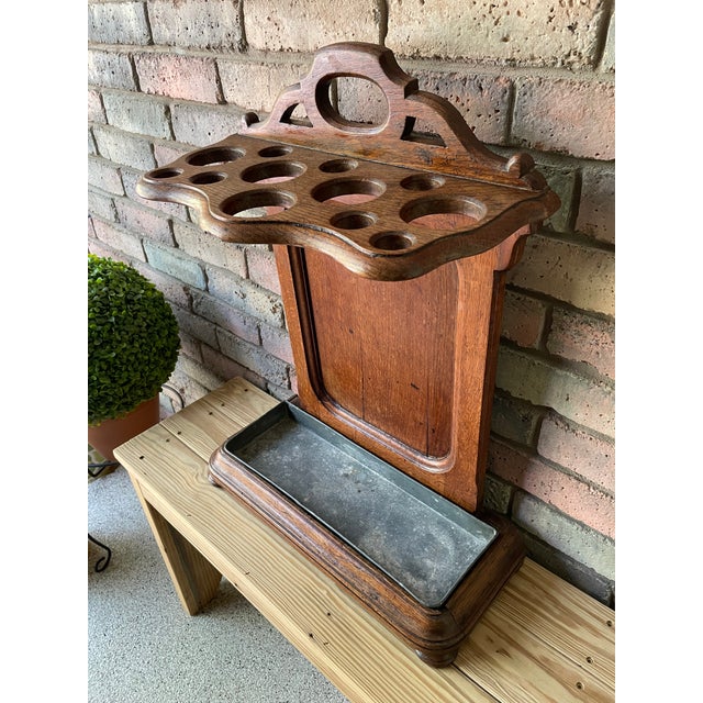 1890s French Oak Twelve Hole Umbrella Cane Stick Stand For Sale - Image 16 of 17
