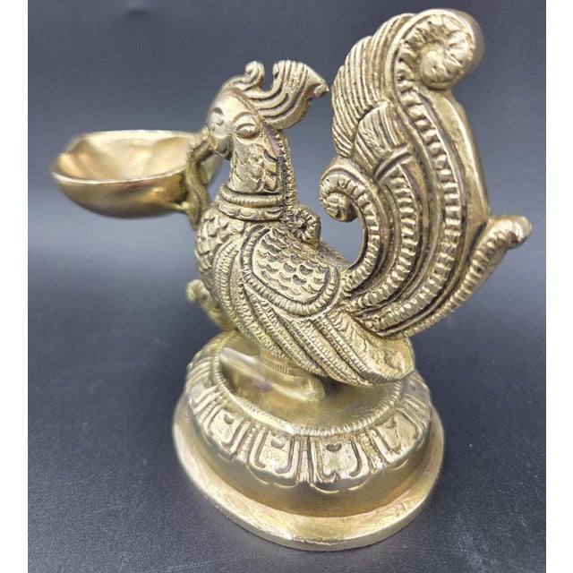 Mid 20th Century Handcrafted Brass Peacock Oil Lamp-Diya-Deepam For Sale - Image 5 of 18