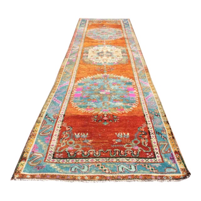 Vintage Handmade Rug Runner - 38" X 144" For Sale