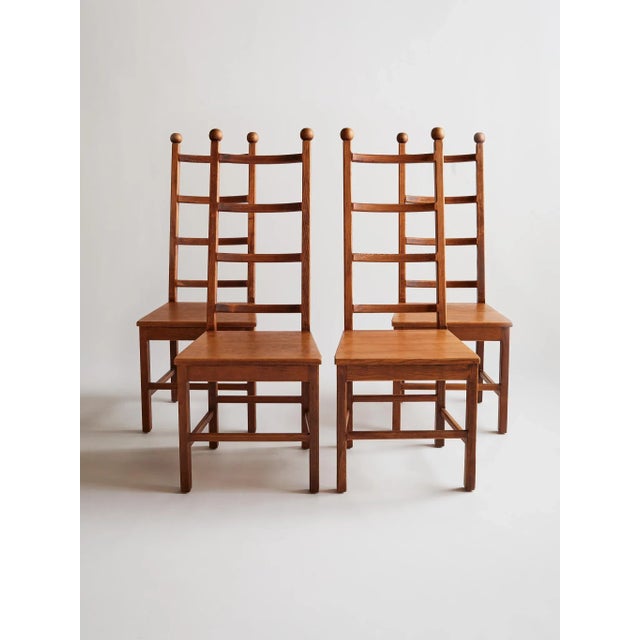 The Vintage Solid Wood Geometric Ladder Back Dining Chairs For Sale - Image 13 of 14