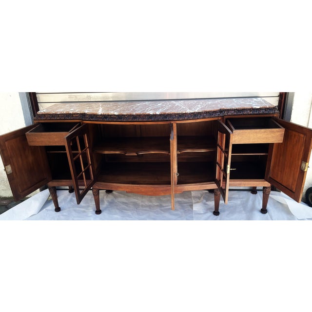 Metal Large Walnut Buffet with Carved Legs and Royal Rouge Griotte Marble Top, 19th Century For Sale - Image 7 of 18