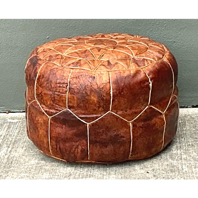 Vintage Star Tufted Leather Ottoman For Sale - Image 12 of 12