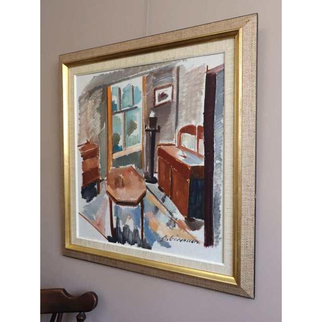 Mid 20th Century Mid-Century Modern 'Sunlit Parlour' Vintage Swedish Expressive Interior Oil Painting, Framed For Sale - Image 5 of 12