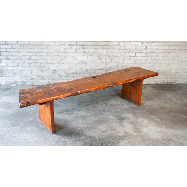Mid-Century Modern 1970s Mid-Century Modern Live Edge Solid Wood Bench For Sale - Image 3 of 18