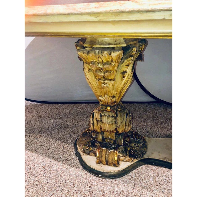 Wood Palatial Italian Carved and Painted Base Marble Top Center Table, 19th Century For Sale - Image 7 of 13