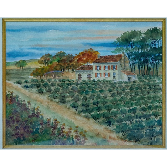 Mc Boisson, Untitled (Country House and Fields), watercolor on paper, 13" H x 16" W (art), 27" H x 30" W (framed), signed...