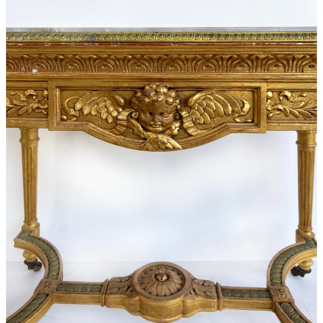Wood 18th Century French Louis XVI Giltwood Console Table With Inset Onyx Top For Sale - Image 7 of 17