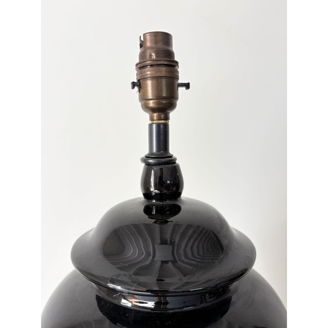 20th Century Black Gloss Ceramic Table Lamp, Britain, 1980s For Sale - Image 6 of 8