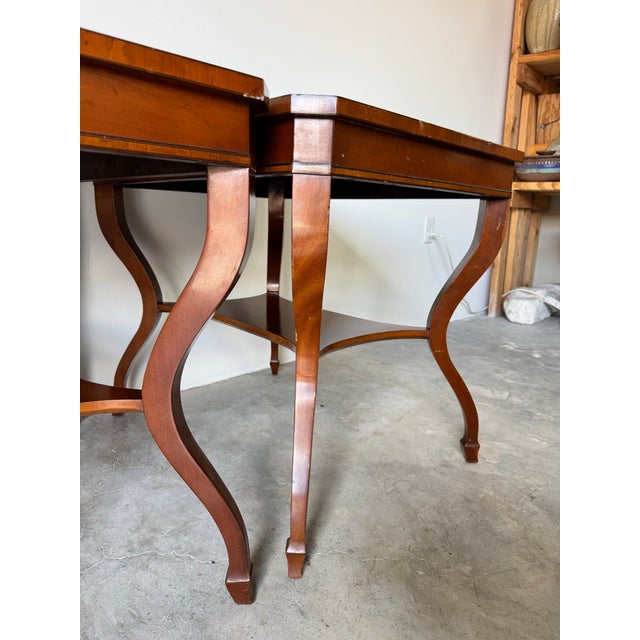 Wood 1970's Vintage Baker - Style Mahogany Side Tables With Lower Shelf - A Pair For Sale - Image 7 of 12