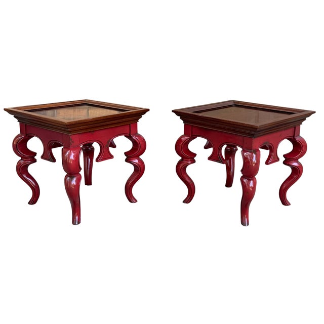 Red Early 21st Century Hickory Chair Chinoiserie Style Red Lacquered Side Tables – A Pair For Sale - Image 8 of 17