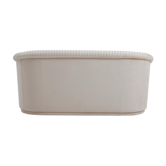 Transitional Yara Beige Velvet Pleated Loveseat For Sale - Image 3 of 7
