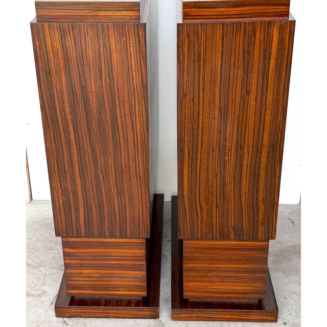 Art Deco Zebrawood Pedestals, Late 20th Century, Sculptural Pair For Sale - Image 4 of 16