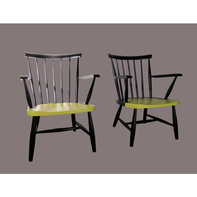 Mid-Century Modern Vintage Spindle Back Armchairs, 1950s, Set of 2 For Sale - Image 3 of 12