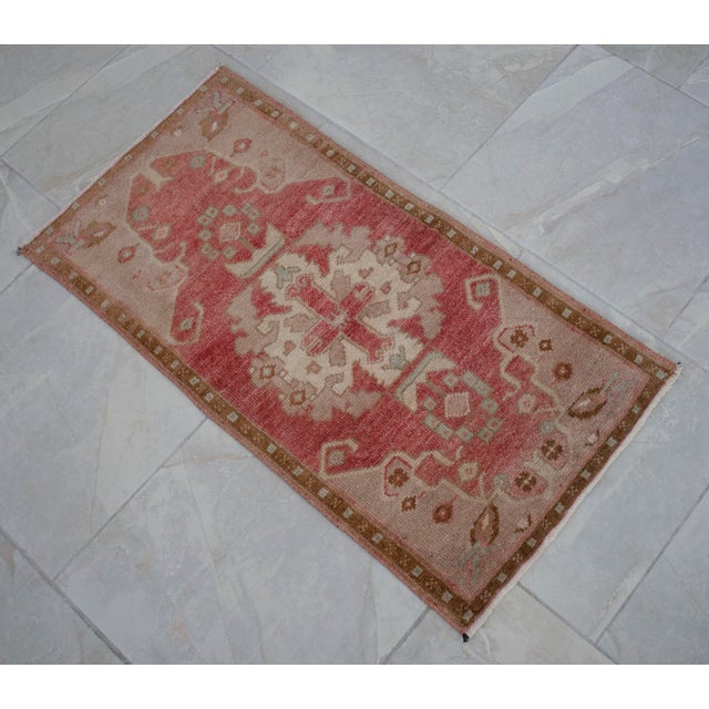 1970s Hand Knotted Turkish Small Rug Decorative Mat for Bathroom and Kitchen Mat- 18'' X 35'' For Sale - Image 9 of 11